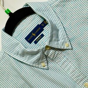 Ralph Lauren Men's Size XL Blue & White Oxford Striped Fitted Shirt Excellent